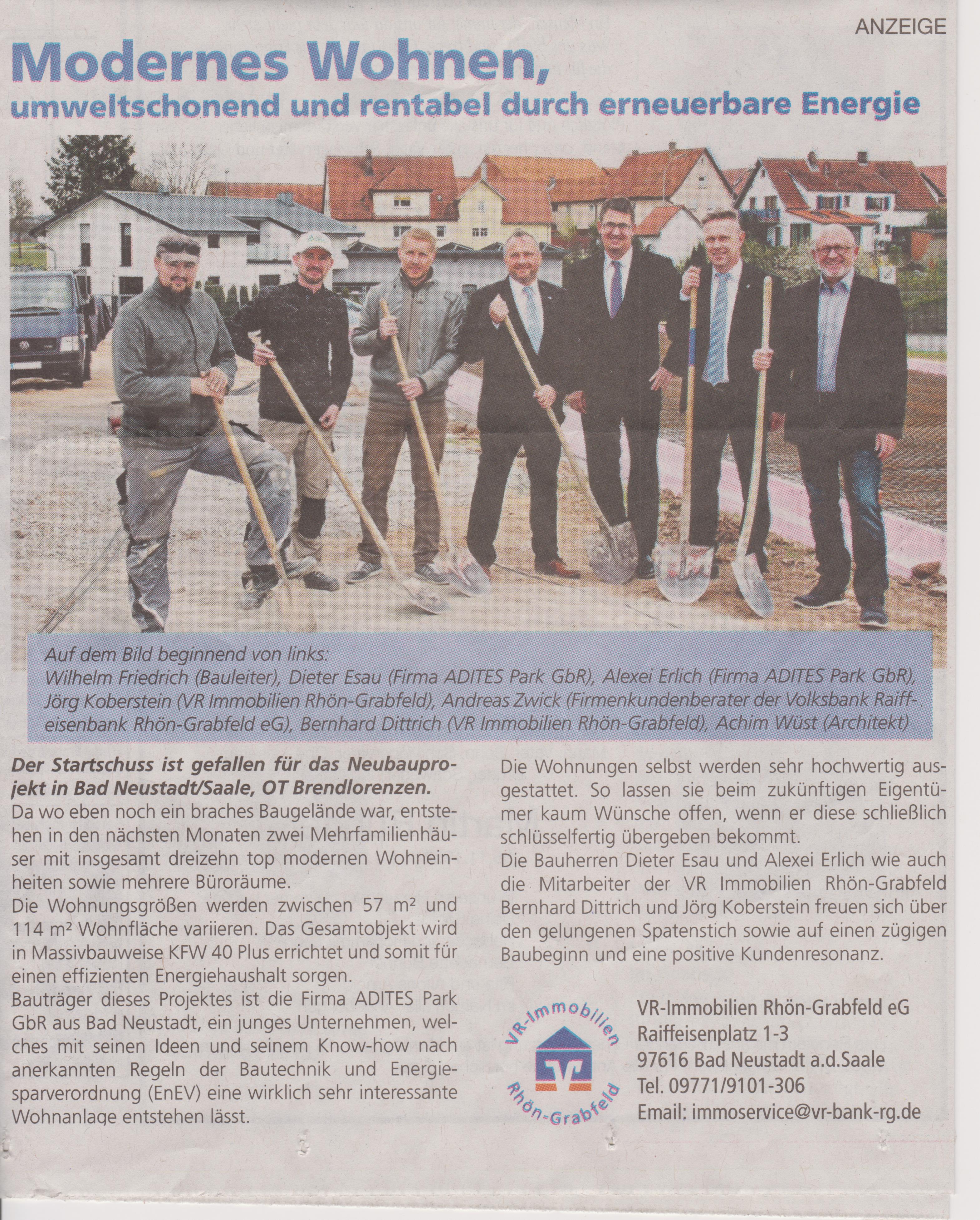 Mehr über den Artikel erfahren Pressebericht: Baubeginn Neubauprojekt Plus-Energie-Haus in Bad Neustadt